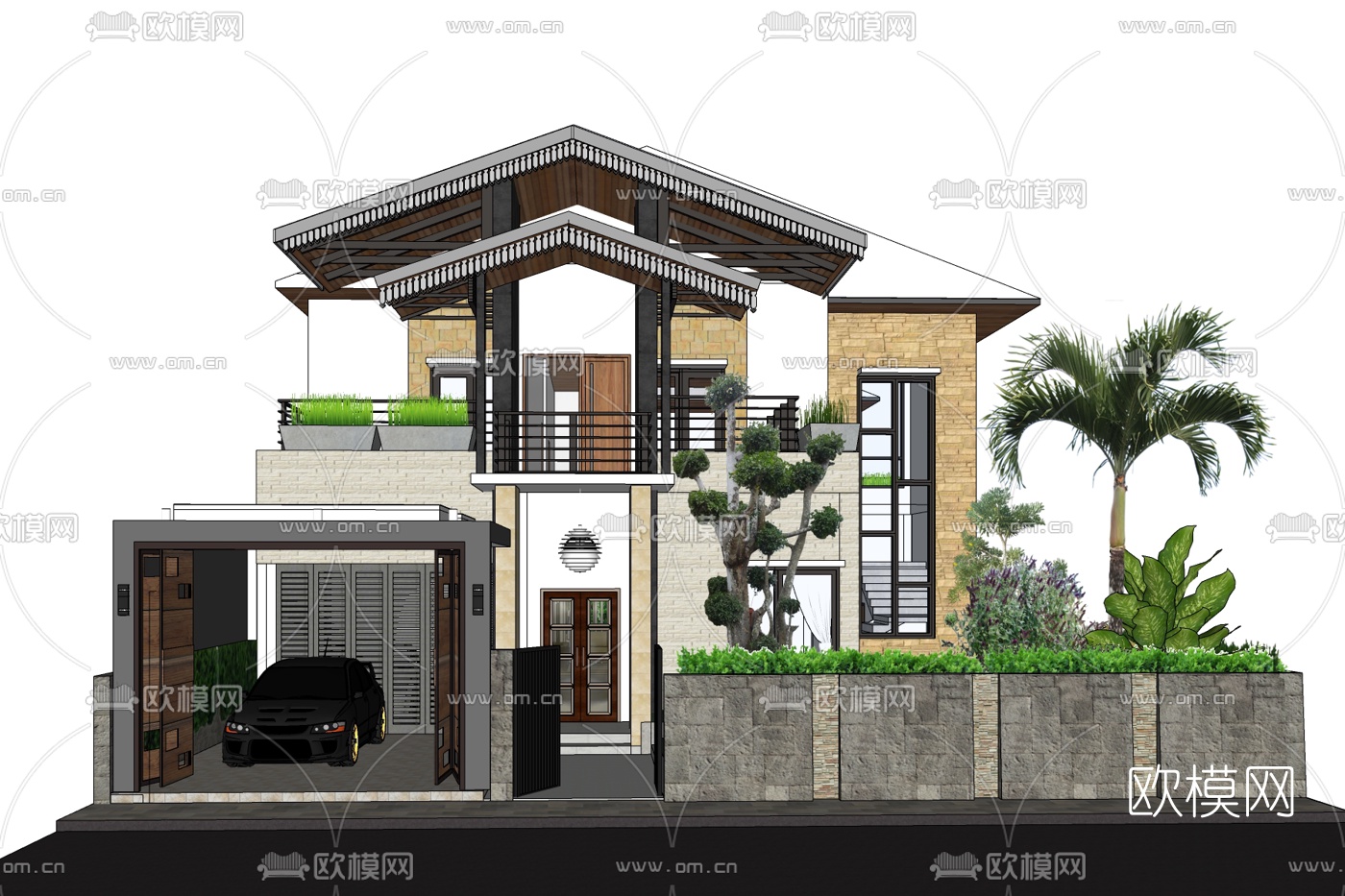 现代独栋别墅外观免费su模型下载