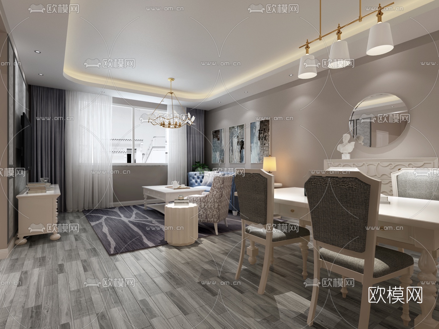 简欧样板间免费3d模型