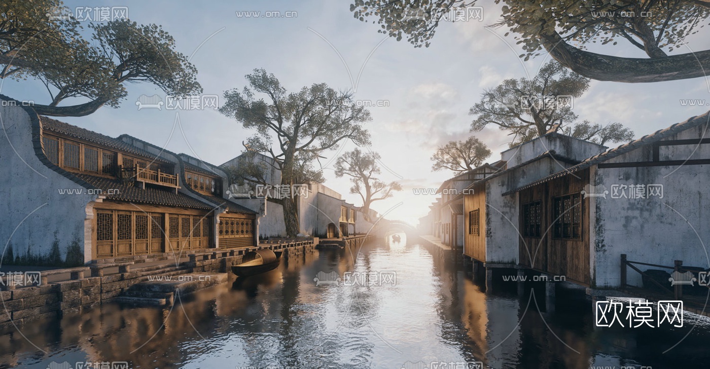 中式乌镇古建3d模型