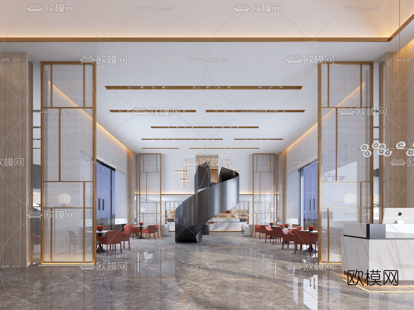 现代轻奢售楼处3d模型下载（渲染图3）
