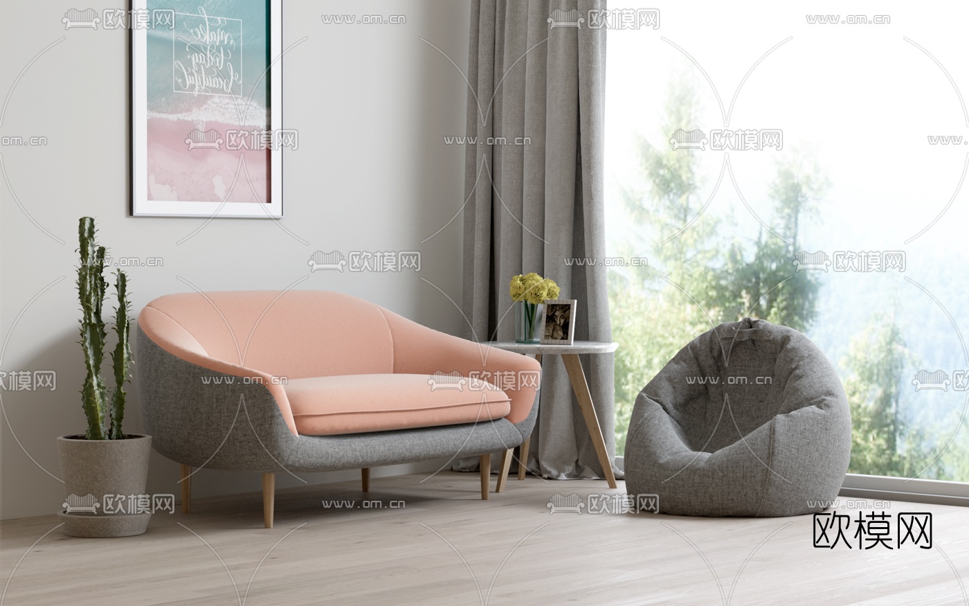 北欧布艺休闲沙发3d模型下载