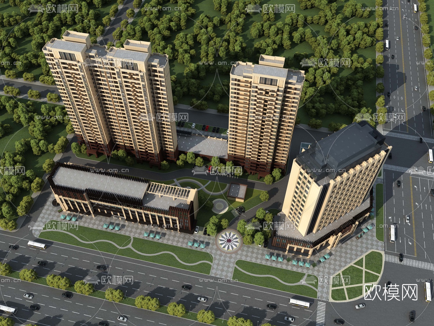 现代高层住宅楼鸟瞰3d模型