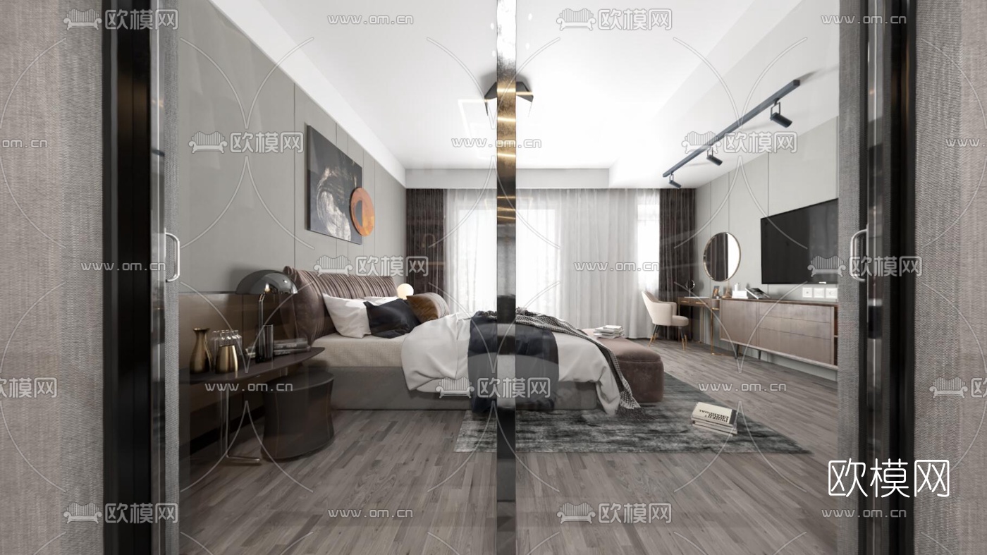 现代卧室衣帽间vr全景3d模型