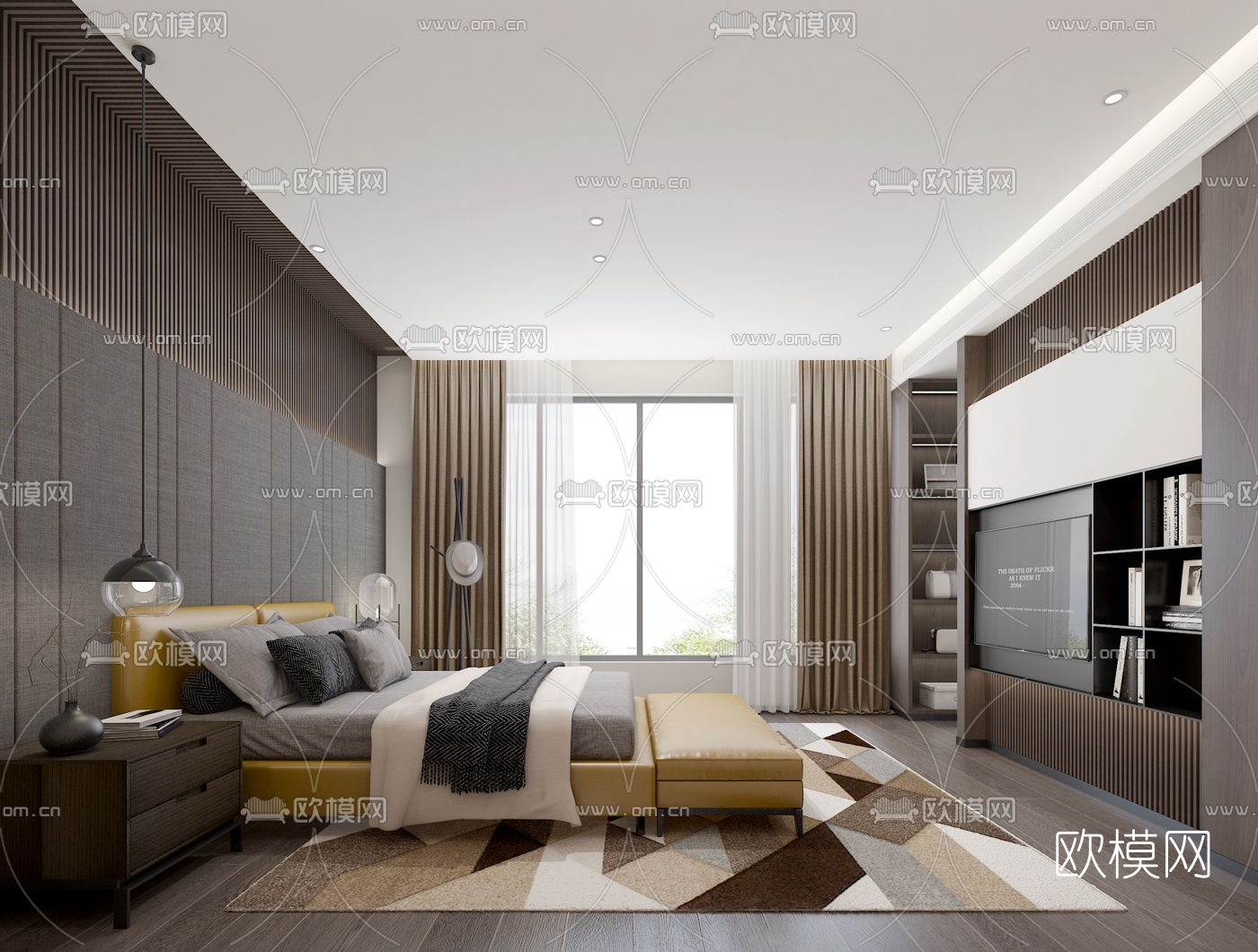 现代简约卧室3d模型-免费3dmax模型库-欧模网