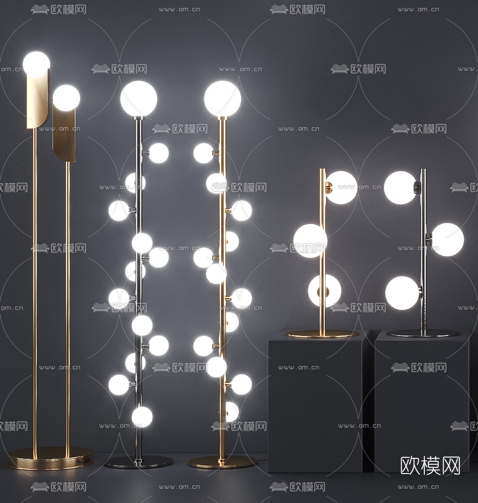 现代金属玻璃灯具组合3d模型下载（渲染图2）