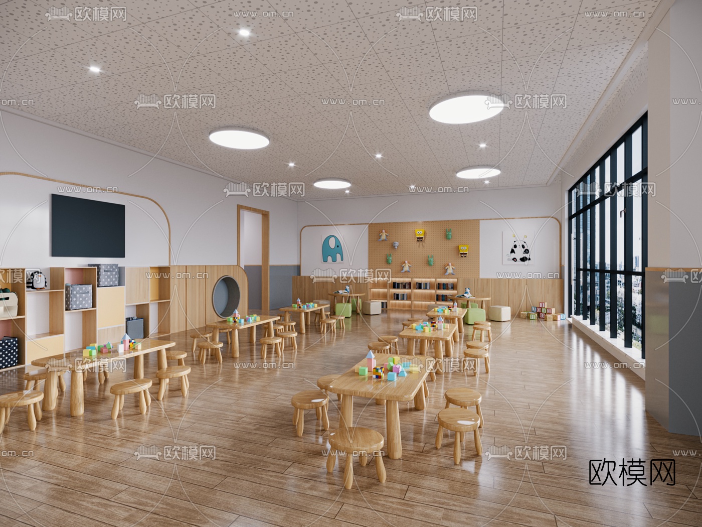 现代幼儿园教室卫生间3d模型下载（渲染图1）