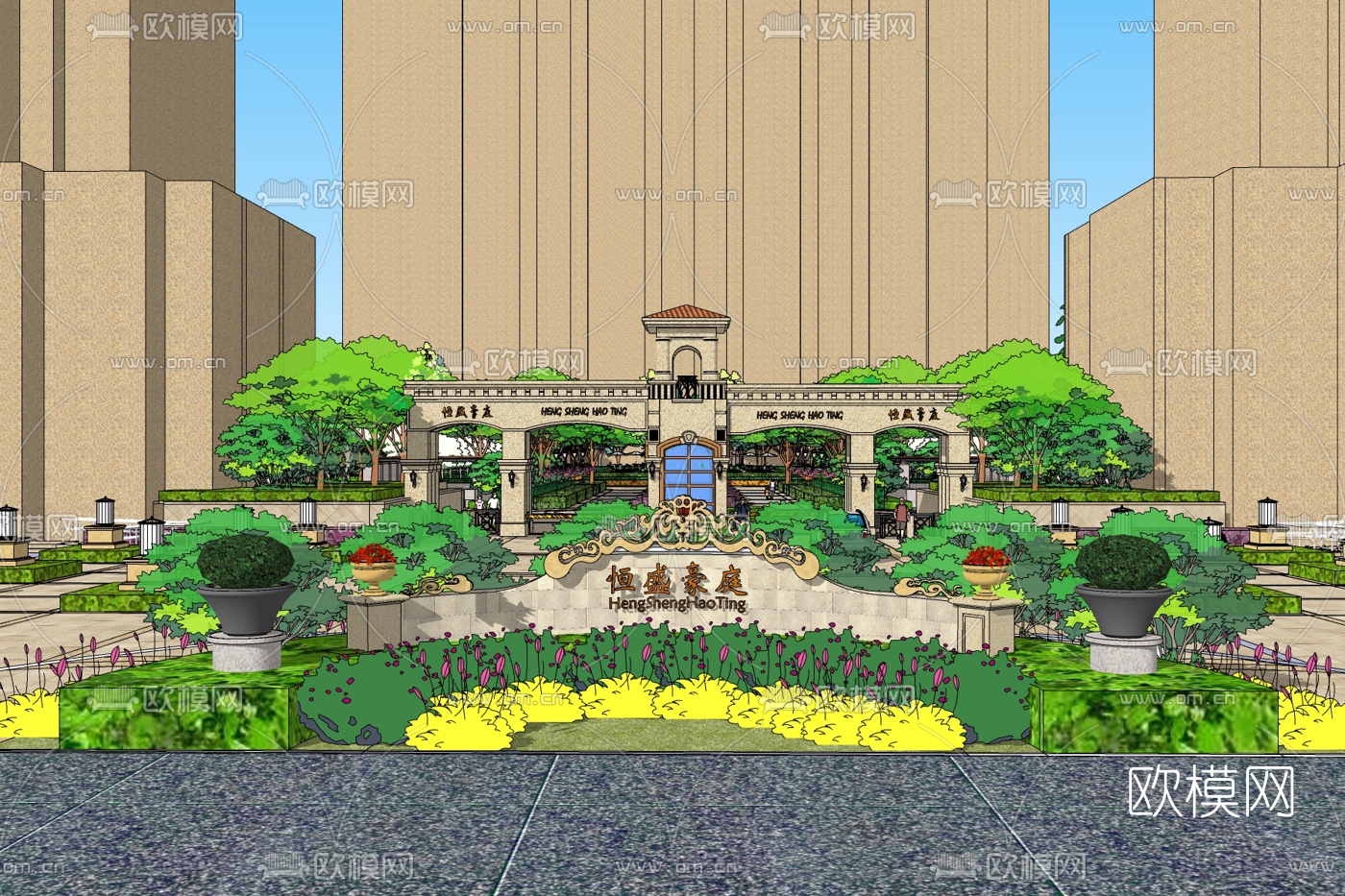 欧式小区入口门头免费su模型下载