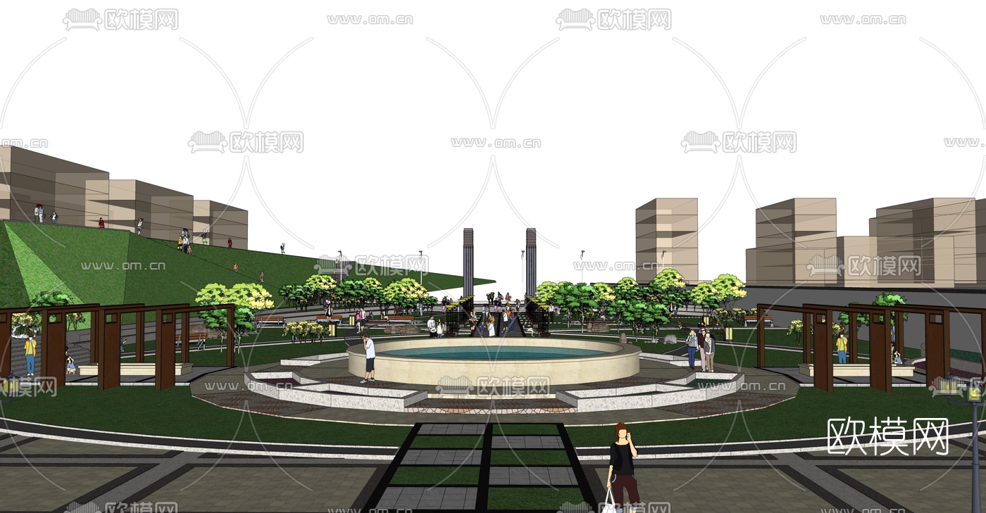 现代广场景观su模型下载（渲染图1）