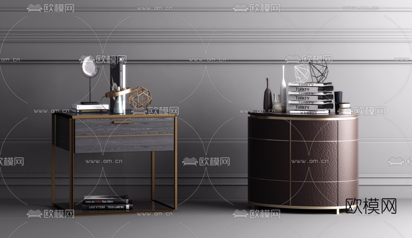 现代皮革床头柜3d模型
