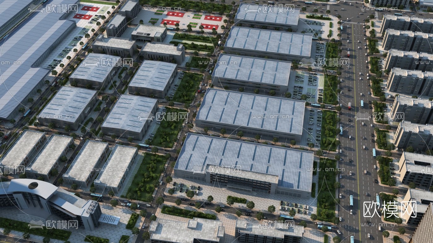 现代城市厂房鸟瞰3d模型