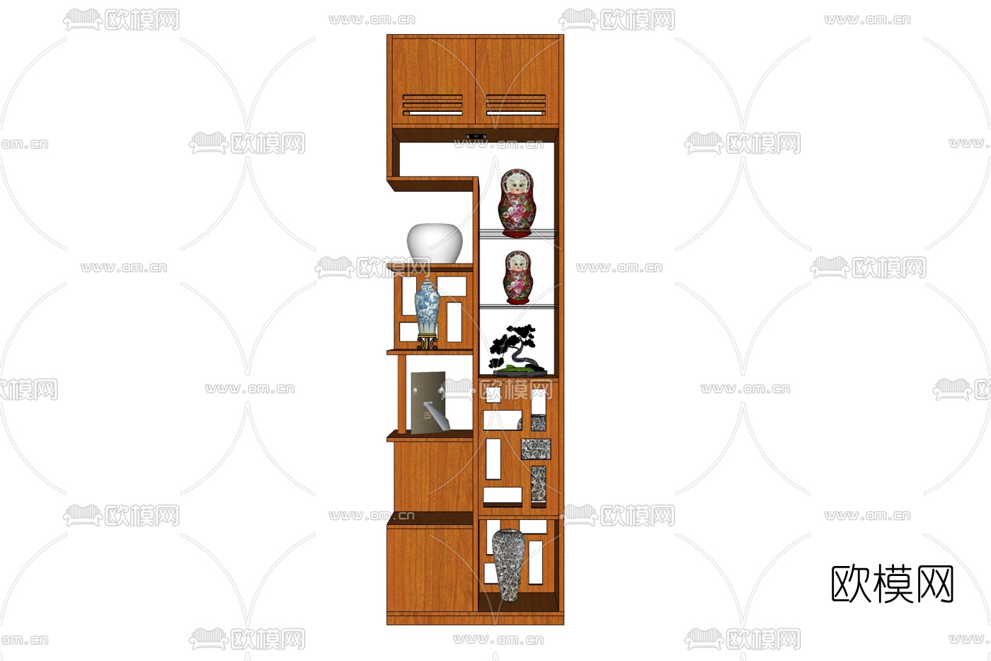 现代实木装饰架免费su模型下载
