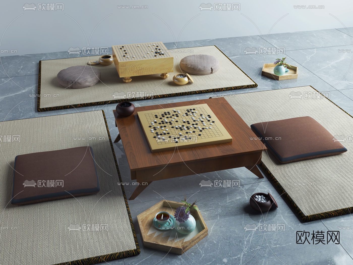日式实木围棋棋桌3d模型下载