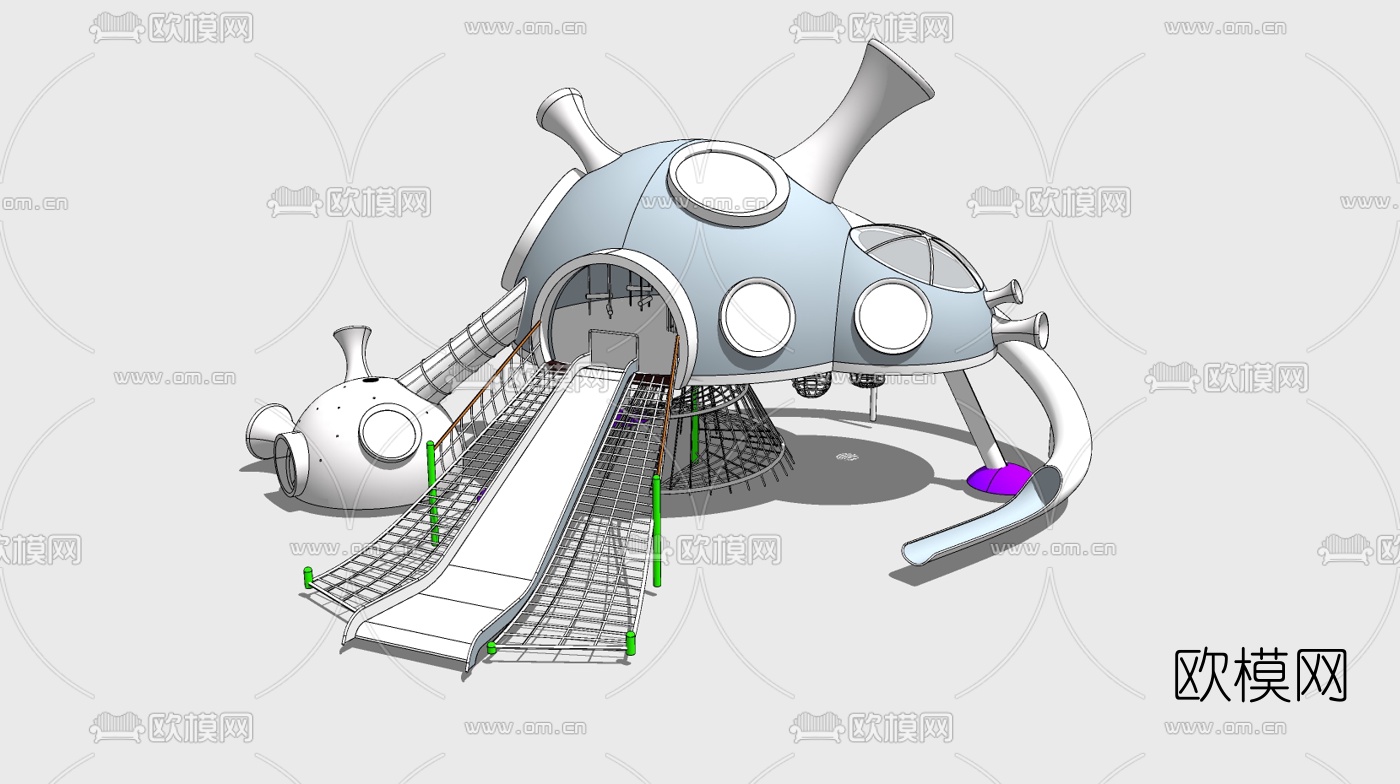 现代飞船儿童滑梯su模型下载（渲染图1）