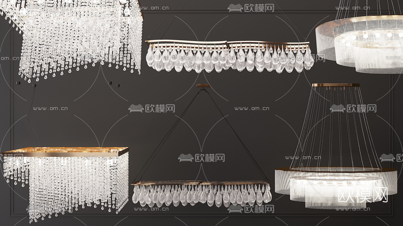 现代金属水晶吊灯3d模型下载