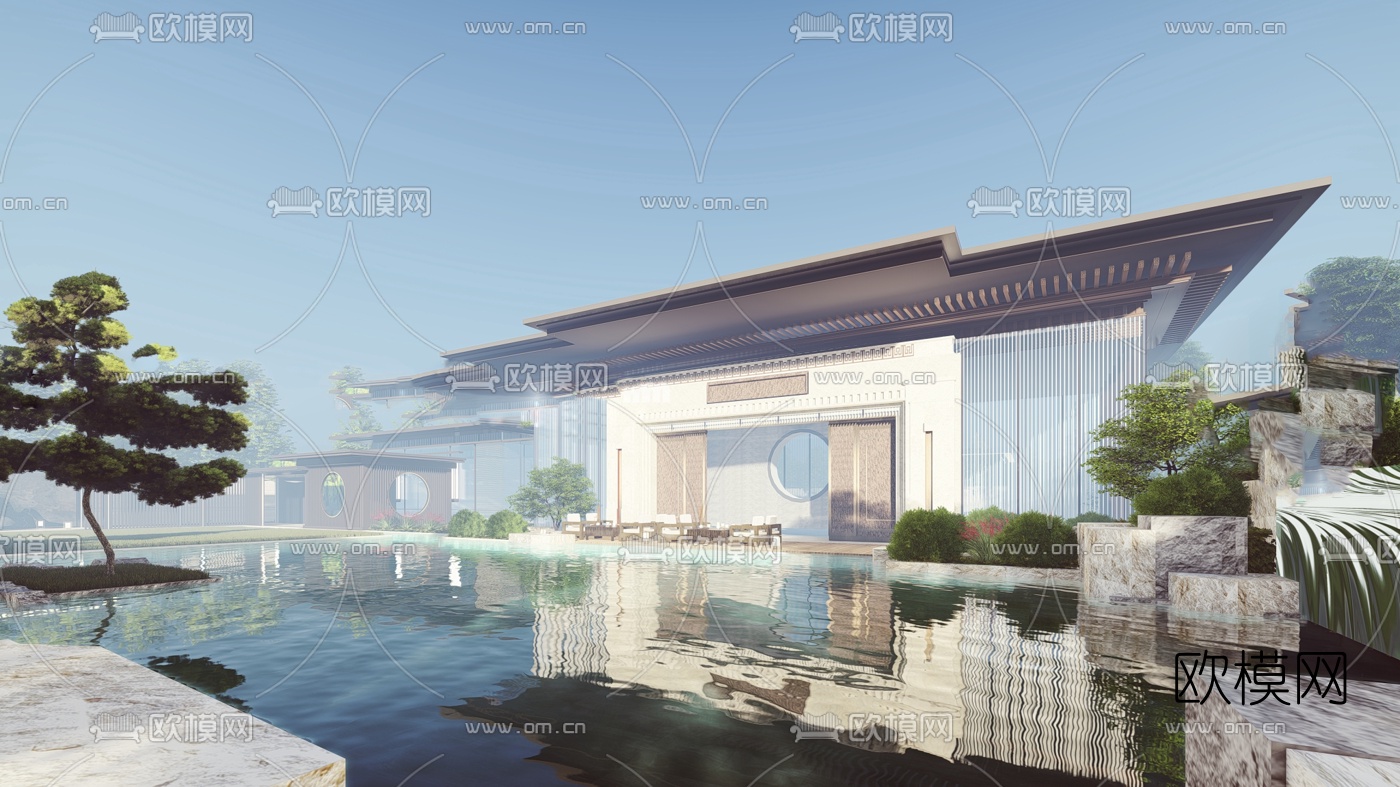 新中式商业会所su模型下载（渲染图7）