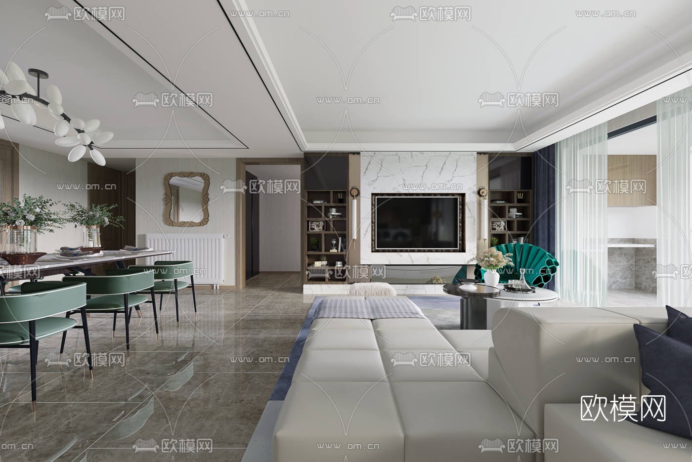 羽果设计 现代客厅餐厅3d模型