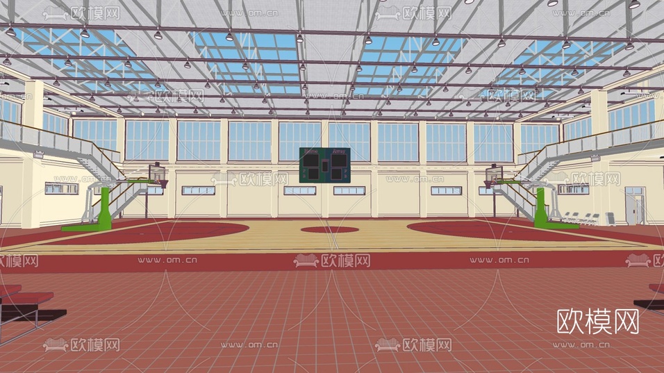 现代室内篮球馆su模型下载(渲染图3)