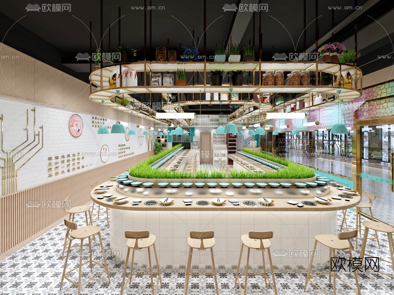 北歐旋轉(zhuǎn)自助餐廳3d模型下載