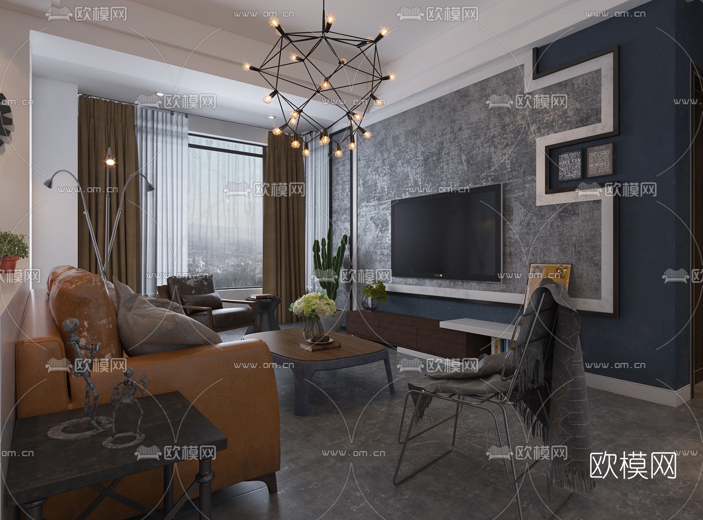 工业风客厅餐厅3d模型