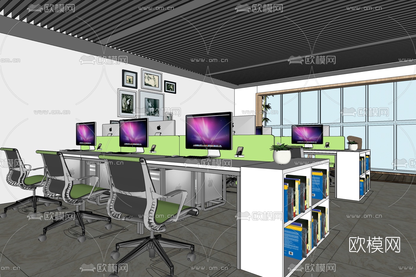 现代办公桌免费su模型下载