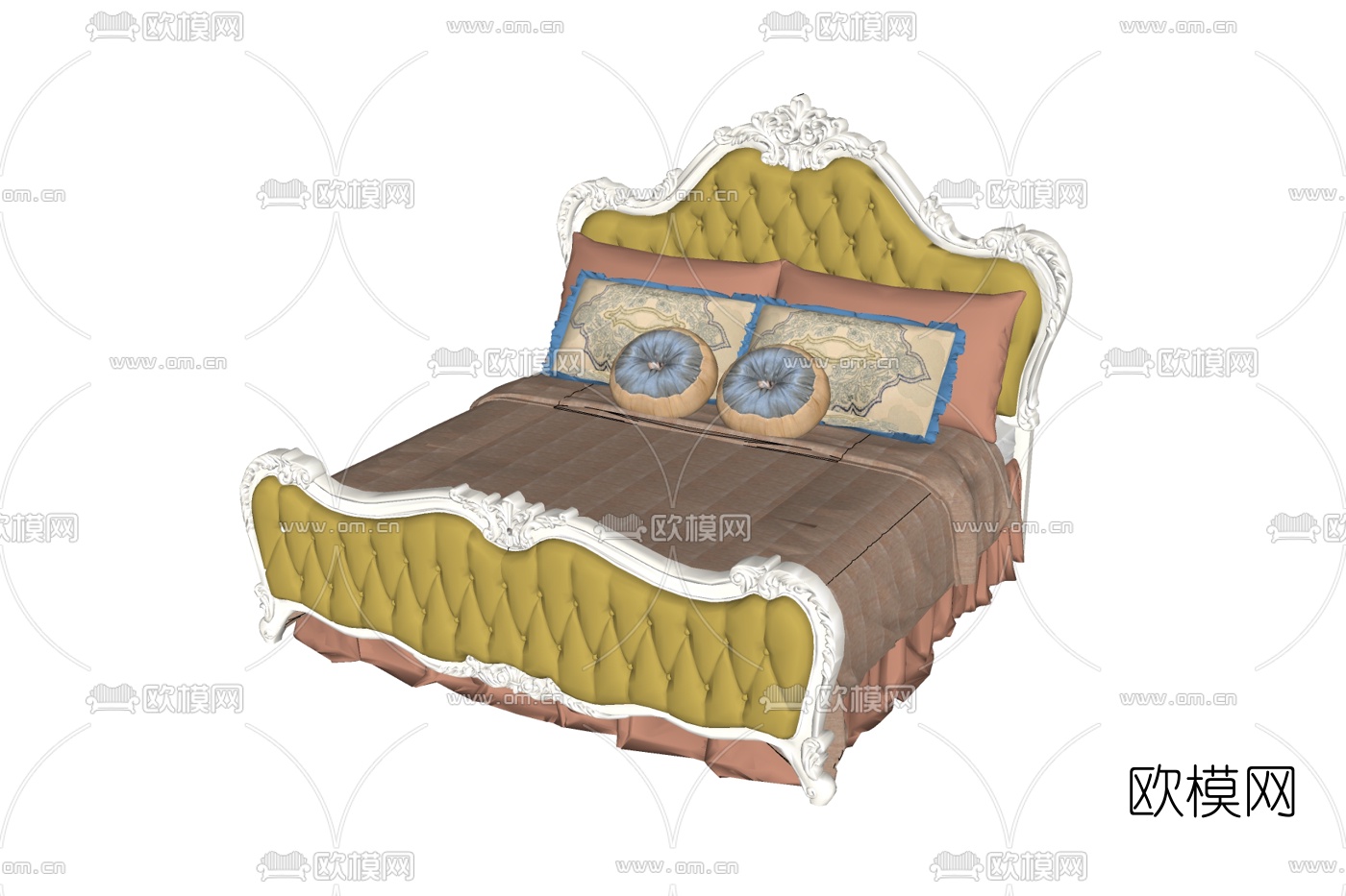 欧式布艺双人床免费su模型下载