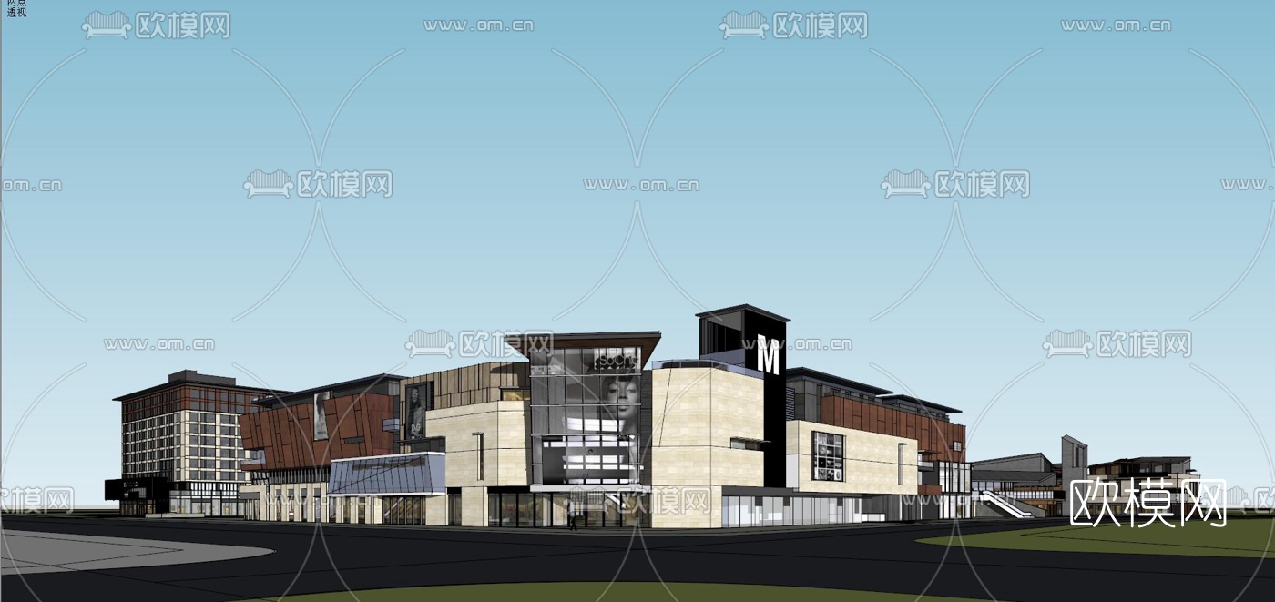 现代商业综合体su模型下载（渲染图4）