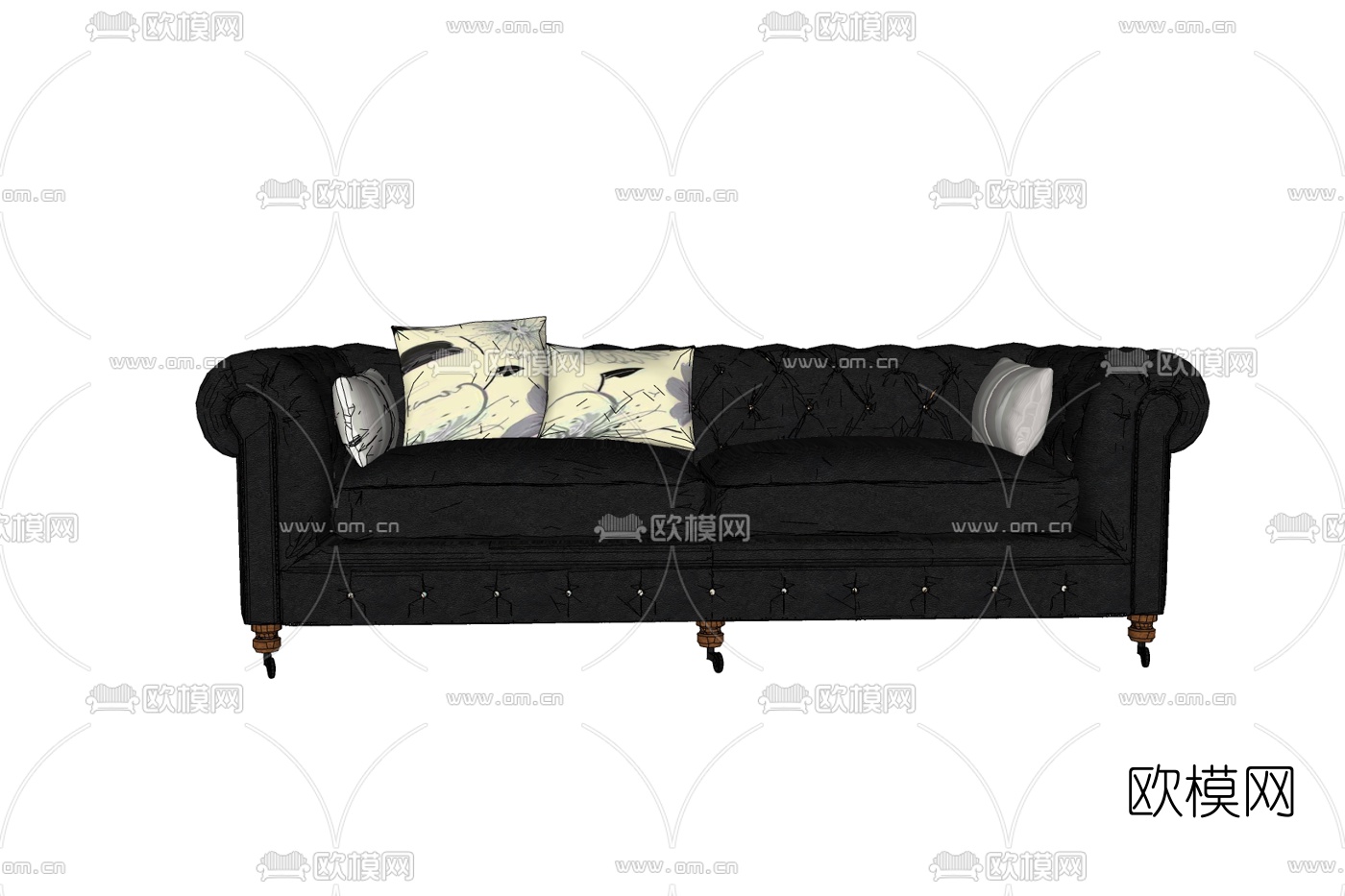 简欧布艺双人沙发免费su模型下载