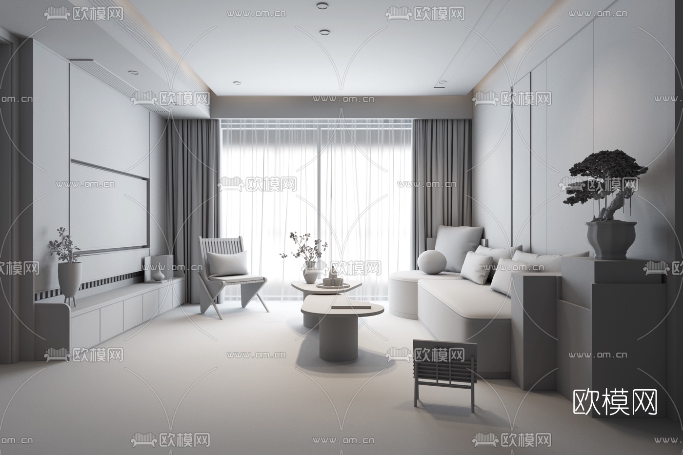 璞辉设计 日式客厅3d模型下载（渲染图2）