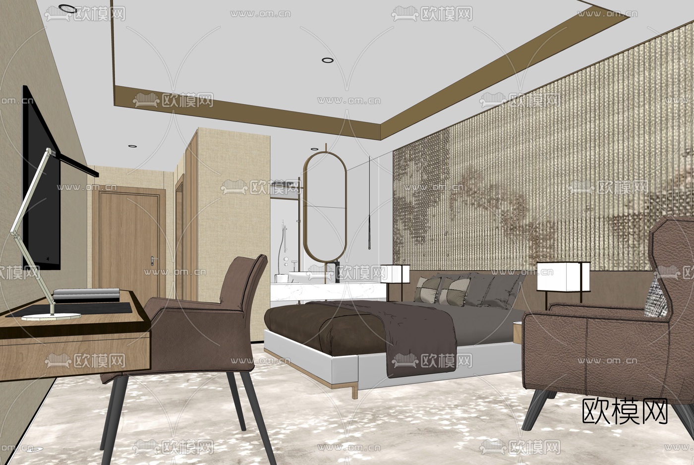 现代酒店客房su模型下载