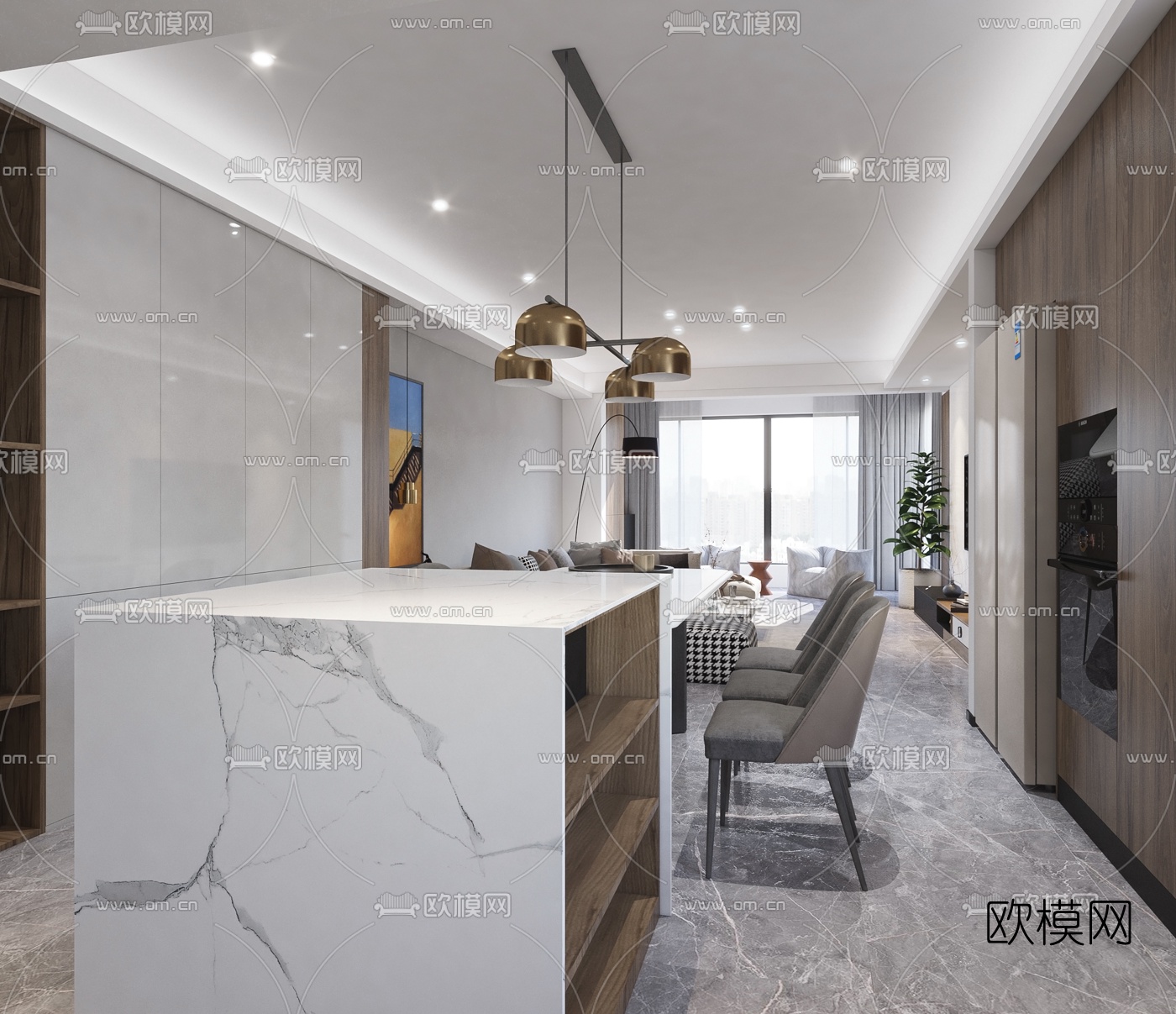 现代客厅餐厅3d模型