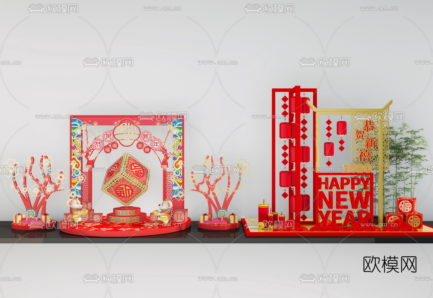 新中式新年装饰品摆件3d模型