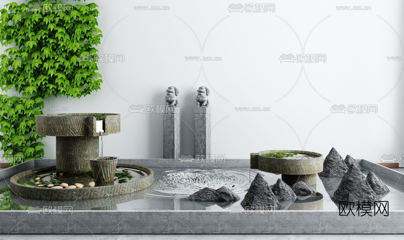 日式庭院景观流水小品3d模型下载