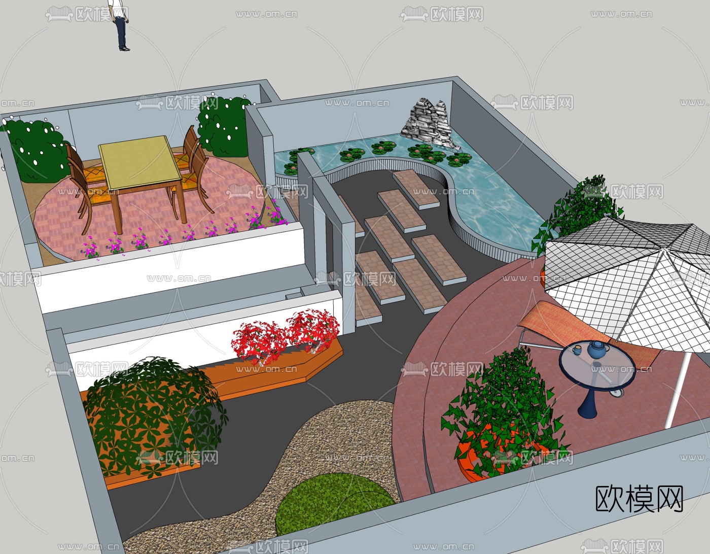 现代庭院花园景观免费su模型下载