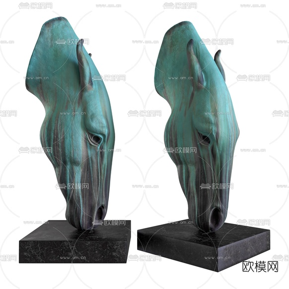 现代马头雕塑3d模型下载