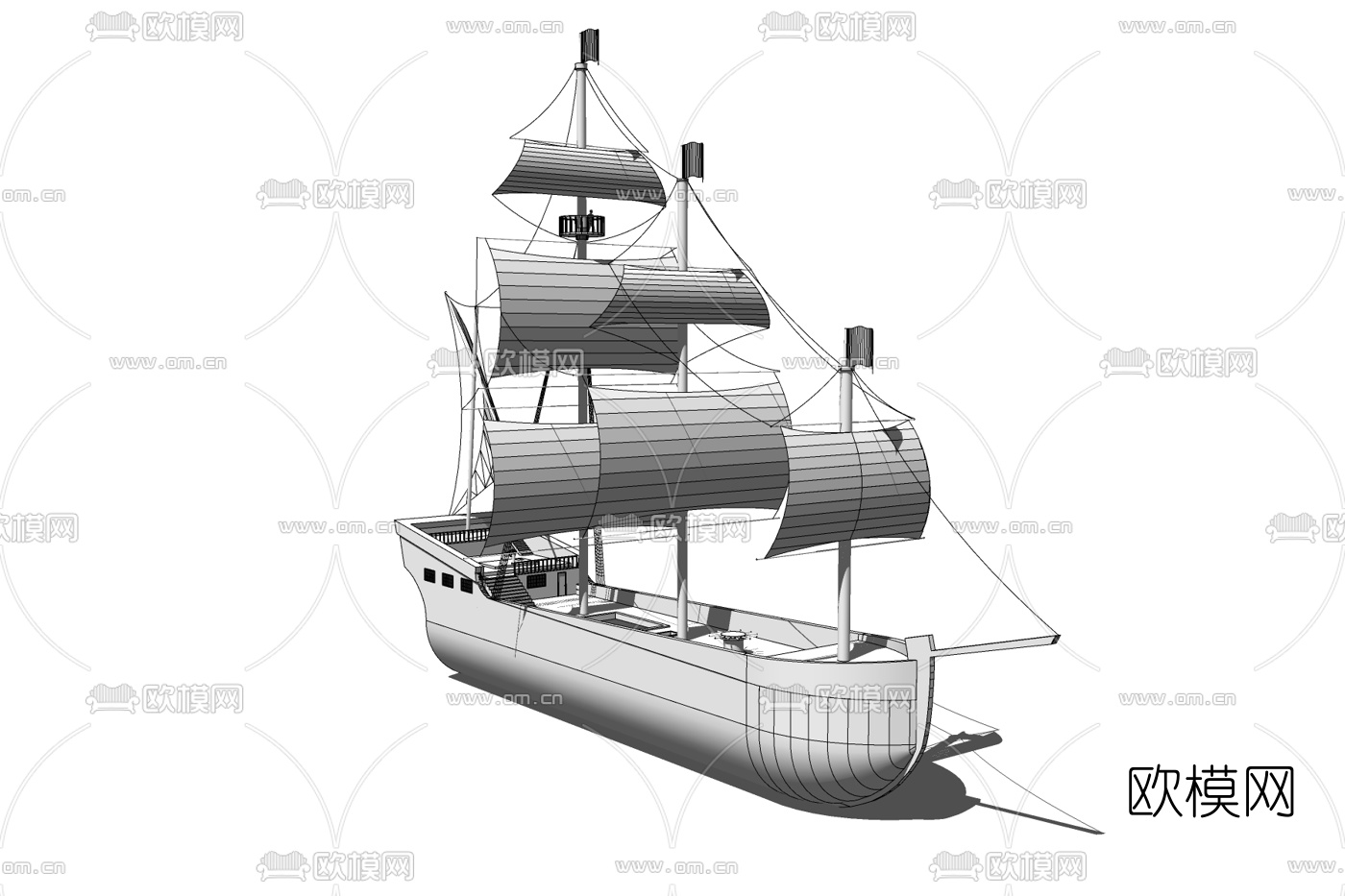 北欧古代商船免费su模型下载