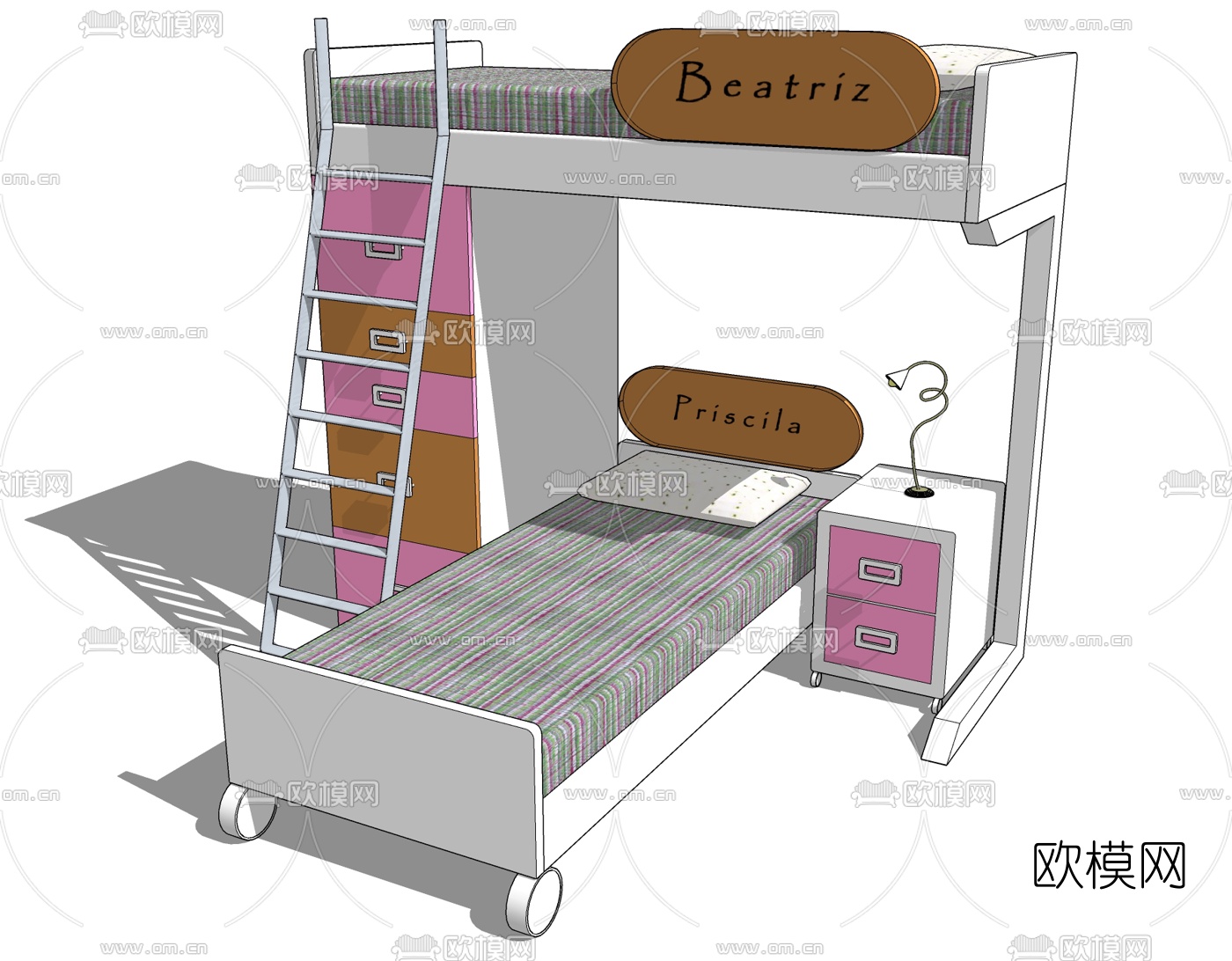 现代儿童高低床免费su模型下载
