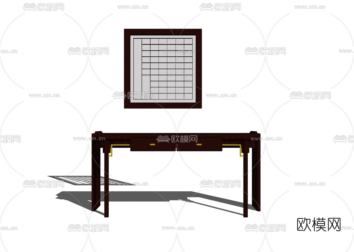 新中式端景条案免费su模型下载