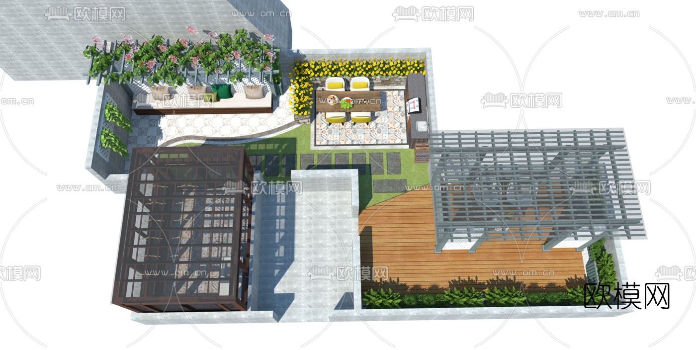 简欧屋顶花园su模型下载（渲染图2）