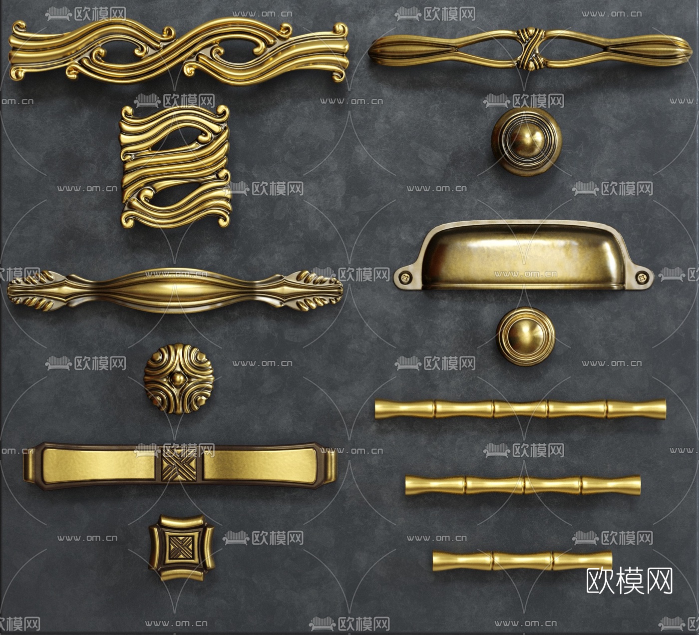 欧式金属门把手3d模型下载（渲染图1）
