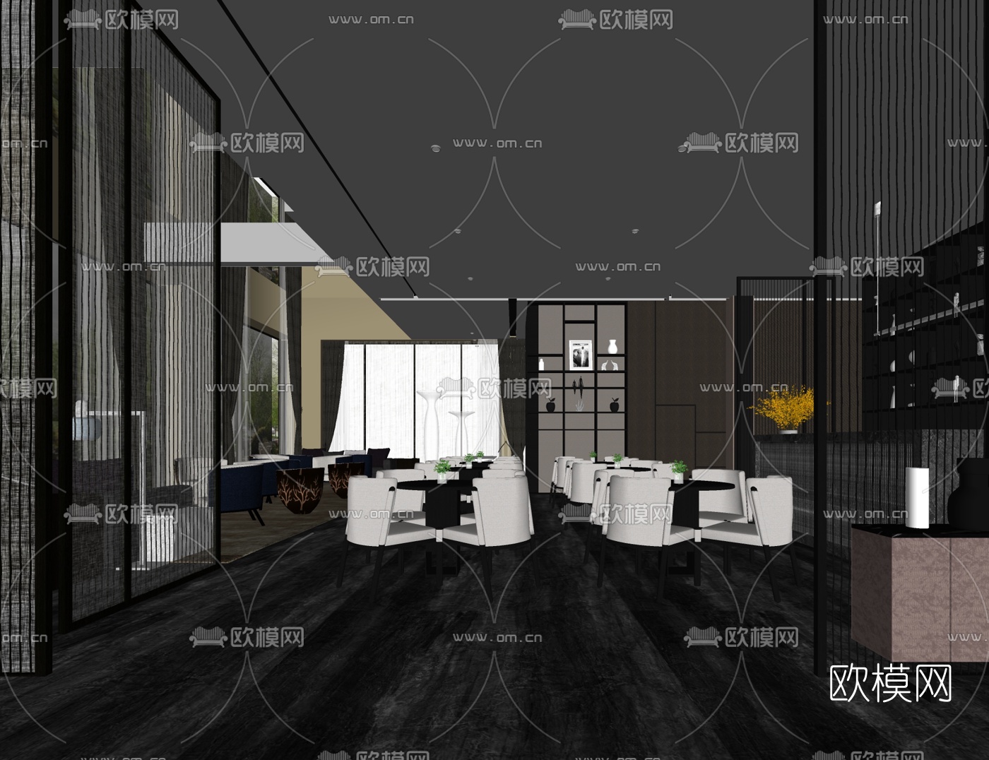 牧笛设计-新中式售楼处洽谈区su模型下载
