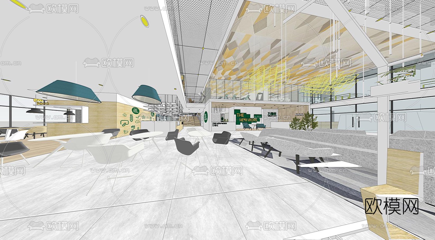 现代简约办公区su模型下载（渲染图2）