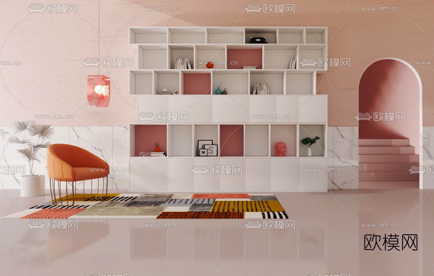 北欧烤漆装饰柜3d模型下载（渲染图1）