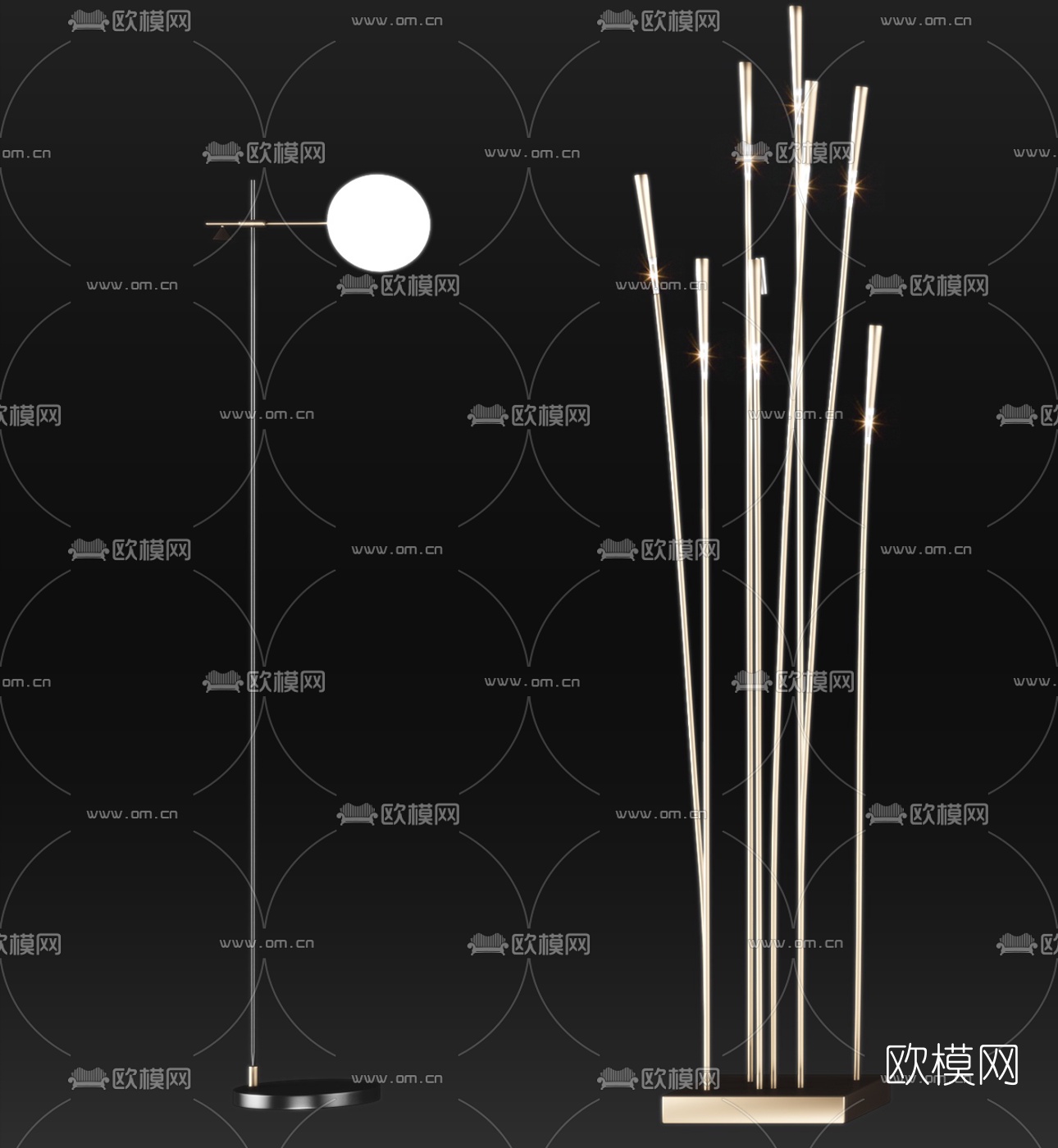 现代金属落地灯组合3d模型下载（渲染图3）