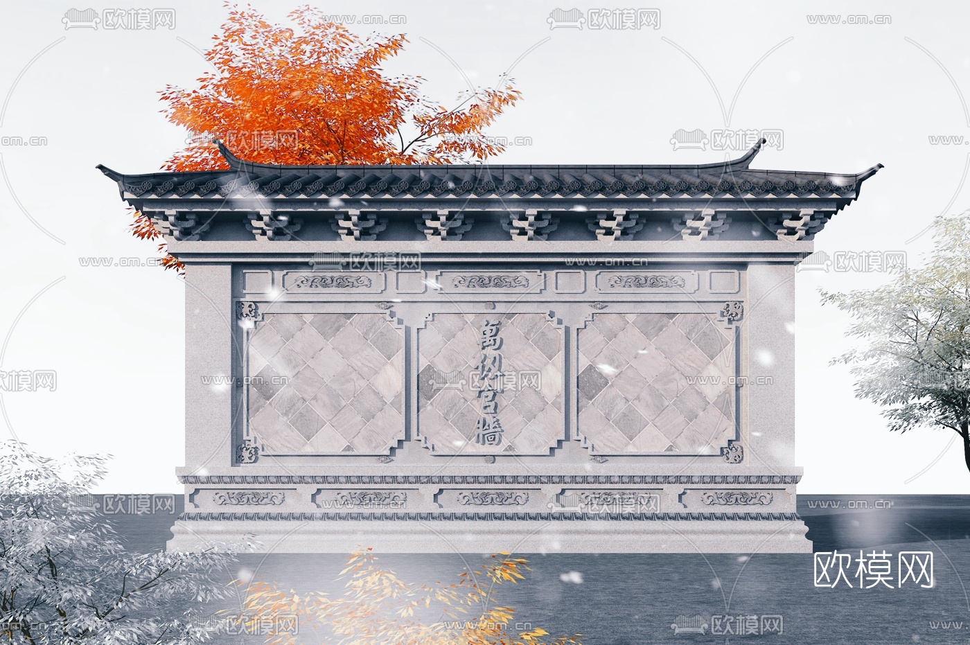 中式照壁影壁墙3d模型下载