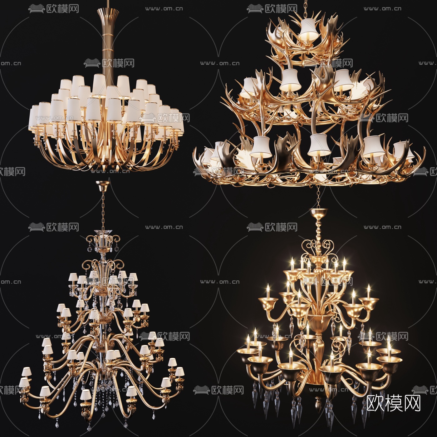 欧式轻奢多层吊灯3d模型下载