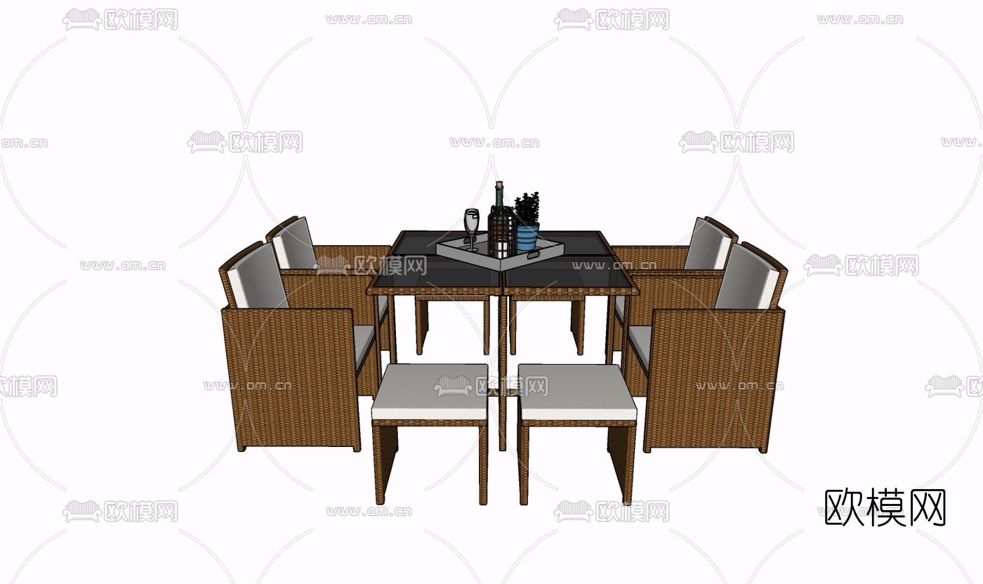 现代餐桌椅免费su模型下载
