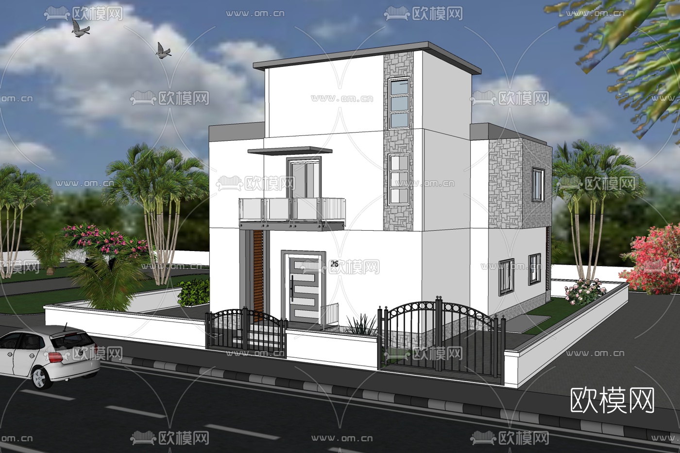 现代独栋别墅免费su模型下载
