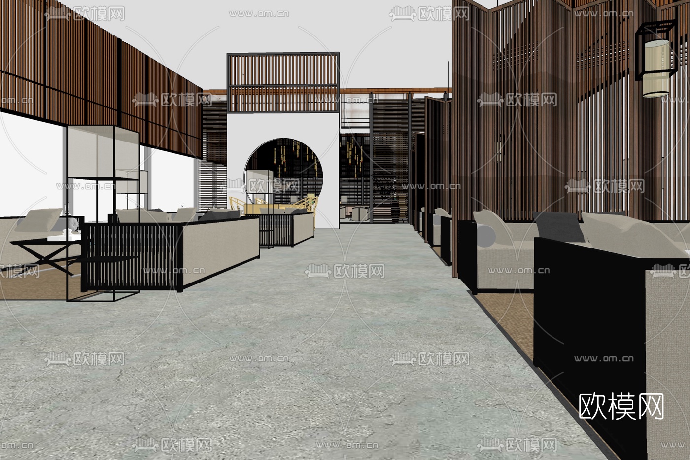 新中式接待区免费su模型下载