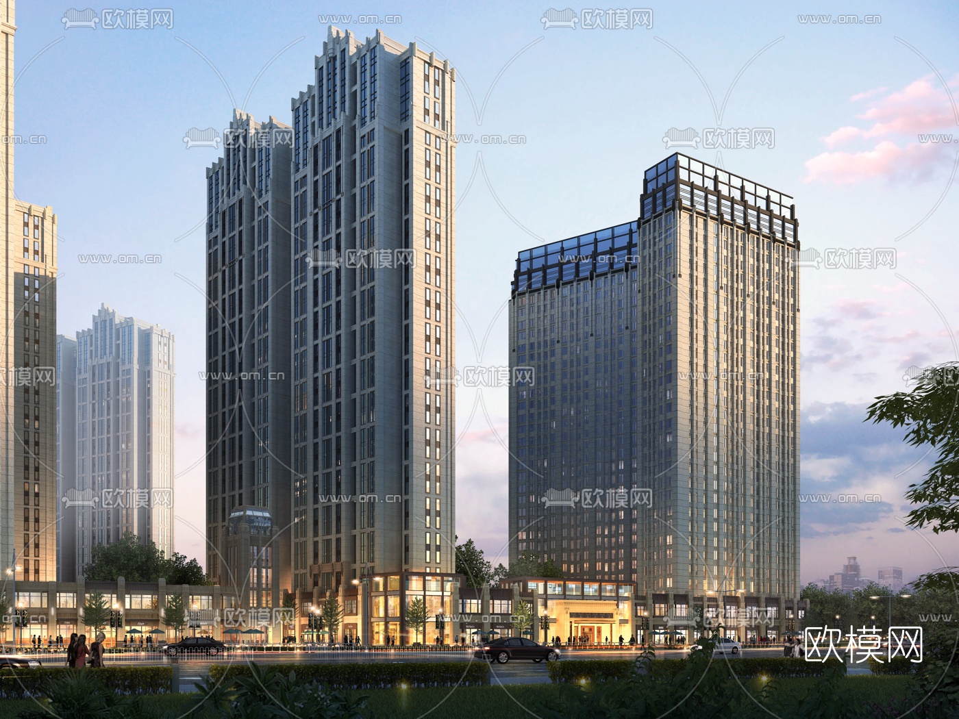 简欧住宅小区鸟瞰规划3d模型下载（渲染图2）