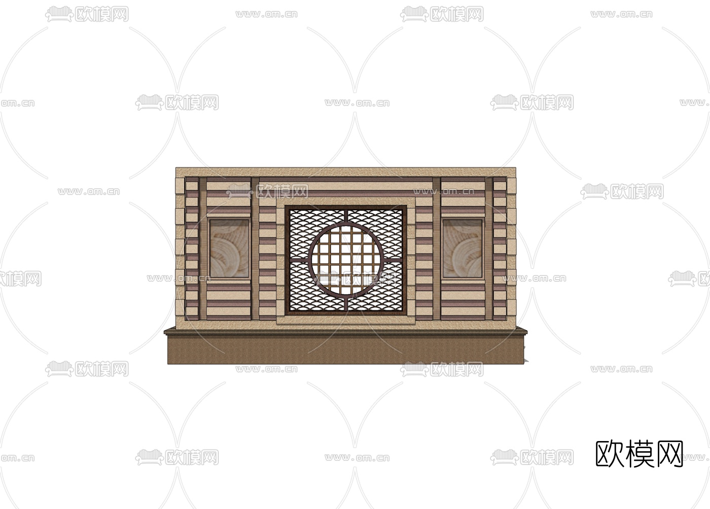新中式景观墙免费su模型下载